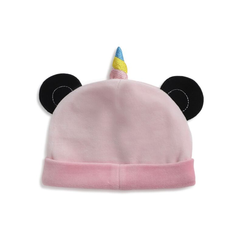 Girls Medium Pink Velour Hat with Applique Embroidery image number null